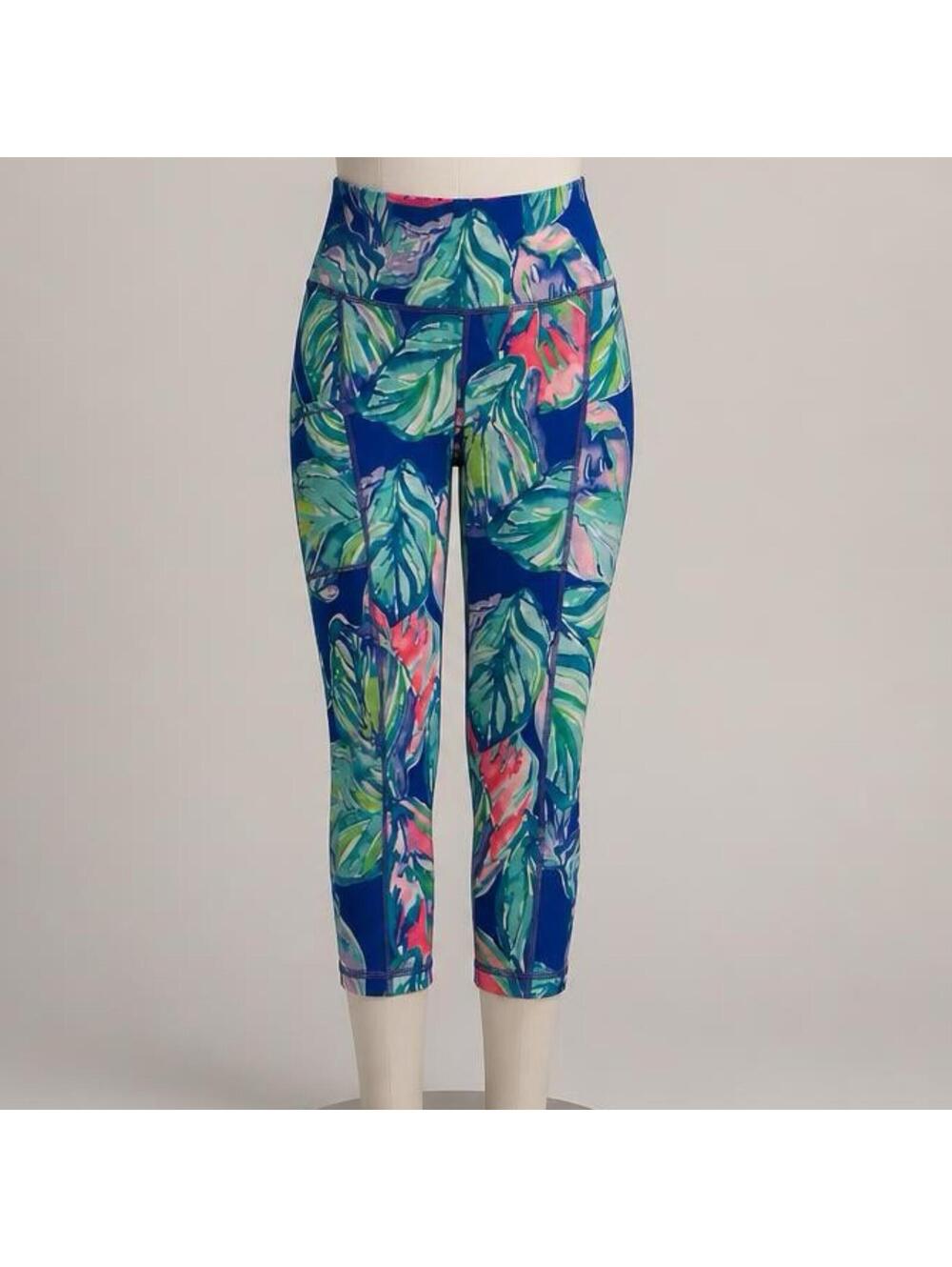 Lilly Pulitzer Luxletic Capri Leggings XS Casa Del Sol leaf print side pockets
